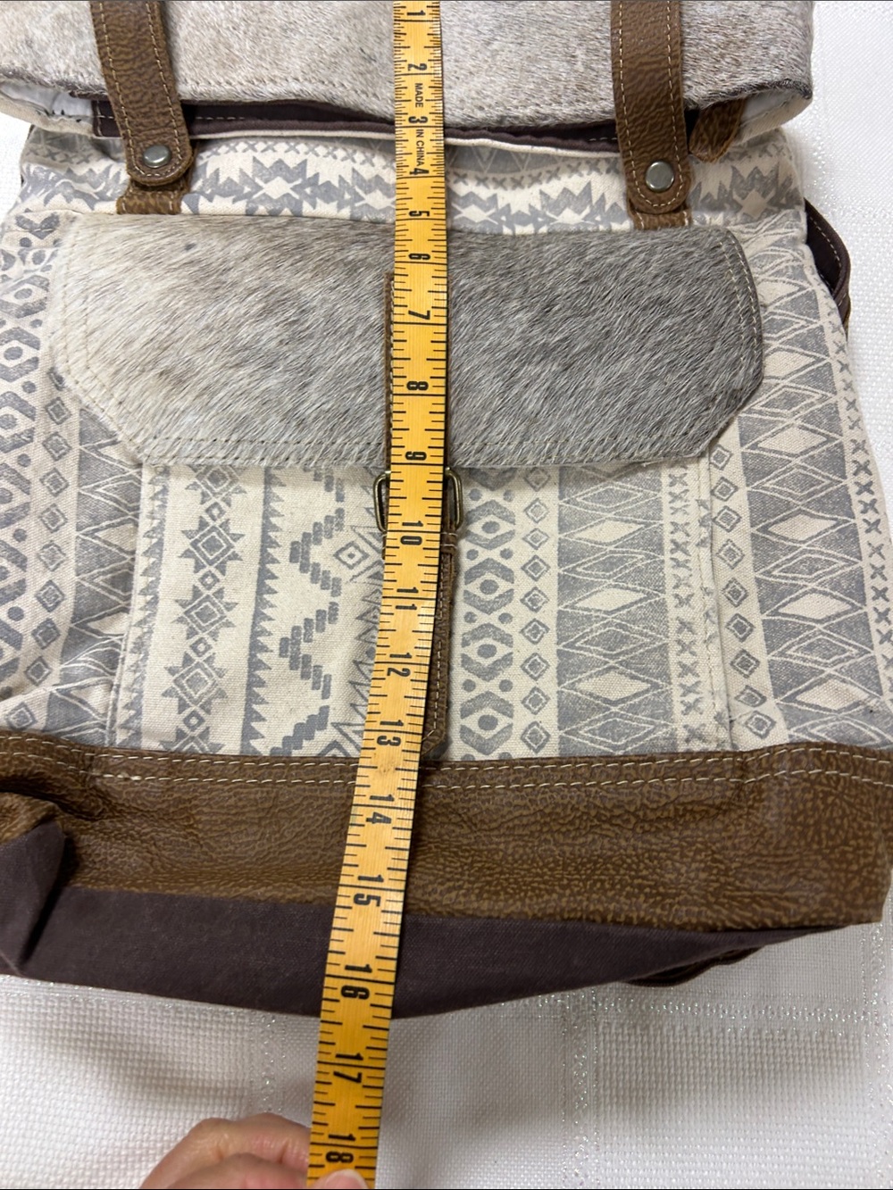 NWOT Myra Bag Cream and Brown Patterned Backpack with Fur Trim image 6